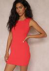 Czerwona Prążkowana Sukienka Mini Dopasowana Bez Rękawów Lesina