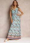 Niebieska Sukienka Maxi we Wzór Pailsey z Rozkloszowanym Dołem i Gumką w Talii Kinslei