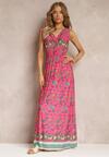 Różowa Sukienka Maxi we Wzór Pailsey z Rozkloszowanym Dołem i Gumką w Talii Kinslei