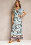 Jasnoniebieska Rozkloszowana Sukienka Maxi z Printem Paisley z Gumką w Pasie Zoenia