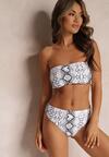 Białe Wężowe Bikini z Topem i Majtkami z Wysokim Stanem Elenne