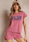 Różowy 2-częściowy Komplet Dresowy z Szortami i T-shirtem Nariko