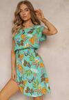 Rochie mini evazată cu flori Mentă Mioală cu elastic în talie din viscoză