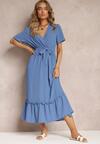 Rochie bleumarin evazată maxi cu elastic și curea din material Billite