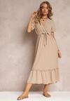 Rochie bej clos maxi cu elastic și curea din material Billite