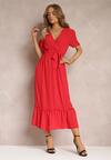 Czerwona Rozkloszowana Sukienka Maxi z Gumką i Materiałowym Paskiem w Talii Billite