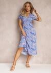 Rochie midi din viscoză albastră cu mâneci scurte și decolteu adânc Emsle
