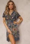 Rochie mini bleumarin cu decolteu petrecut și elastic în talie cu imprimeu floral Caladin