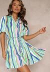 Rochie Cămașă Mini Cloș Bleumarin cu Curea Împletită Ozila