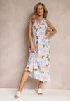 Rochie Maxi Albastru Deschis Florală cu Elastic în Talie și Fustă Cloș In Lenjerie