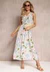 Rochie Maxi Verde-Deschis cu Imprimeu Floral Elastic în Talie și Fustă Clopot In