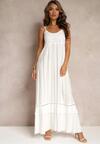 Biała Rozkloszowana Sukienka Maxi na Cienkich Ramiączkach z Koronkowymi Wstawkami Tilo