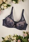 Sutien Bleu Marine din Dantelă Push Up cu Pietre Strass și Plasă Cremis