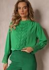 Bluză Verde Dantelă Vâscoză Închidere Spate Fahin