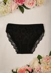 Czarne Bawełniane Majtki Figi z Koronkowymi Wstawkami Olleza