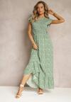 Rochie verde evazată din viscoză cu flori Nusebia