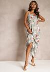 Rochie Verde Maxi cu Flori cu Talia evazata cu Bretele Aletaina
