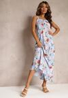 Rochie Maxi Albastră cu Flori cu Partea Inferioară Cloș pe Bretele Aletaina