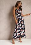 Rochie Neagră Maxi Cu Flori Cu Talia Clopot Pe Bretele Aletaina