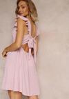 Różowa Mini Sukienka z Odkrytymi Plecami Wykonana z Tkaniny Plumeti Telmolio