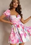 Rochie mini evazată fuchsia cu mâneci scurte și benzi subțiri elastice Evelilles