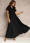 Maxi Rochie Neagră de Cocktail Pliuri Decolteu Triunghiular Fundă Talie Phoelia