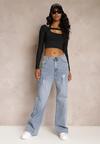 Niebieskie Jeansy Szwedy High Waist z Przetarciami Kirste