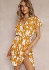 Rochie galbenă mini din viscoză cu flori și decolteu în V Irimette