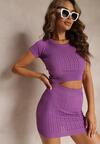 Fioletowy 2-Częściowy Komplet Bluzka i Spódnica z Dzianiny Naomika