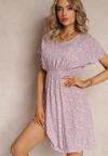 Rochie Violetă Cloș Mini Florală cu Elastic în Talie din Vâscoză Elineano