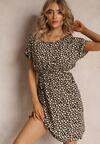 Rochie Neagră Cloș Mini cu Flori cu Elastic în Talie din Vâscoză Elineano