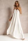 Biała Rozkloszowana Sukienka Bawełniana z Wiązaniem na Szyi Panethea