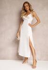 Biała Taliowana Sukienka Maxi na Cienkich Ramiączkach z Rozcięciem Samiksa