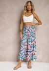 Pantaloni largi albastru-verzi din viscoză cu imprimeu floral Ulionea