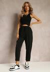 Pantaloni negri High Waist cu elastic și șnur în talie și buzunare Arlettia