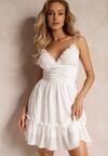 Rochie mini albă evazată cu bretele subțiri și volane Daim
