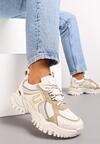 Sneakers Bej Platforma Talpă Groasă Inserții Colorate Decorație Metalică Paussa