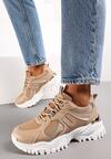 Sneakers Bej Închis cu Talpă Groasă Inserții Colorate și Ornament Metalic Paussa