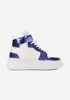 Sneakers Albi-Bleumarin cu Șireturi peste Gleznă cu Sclipici și Inserții Metalice Sareena