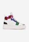 Sneakers Alb-Bleu cu Șireturi peste Gleznă cu Sclipici și Inserții Metalice Sareena