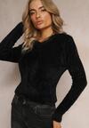 Pulover Negru din Tricot Pufoase cu Decolteu Triunghiular Bouse