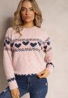 Różowy Sweter Dzianinowy w Ozdobne Serca Vivianeme