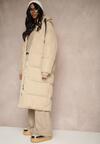 Beżowa Długa Kurtka Pikowana z Kapturem Serea
