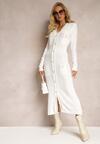 Biała Dopasowana Sukienka Sweterkowa Midi z Guzikami Hermonille