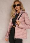 Różowa Jednolita Kurtka z Pikowaniem Kieszeniami i Suwakiem oraz Kapturem Sassana