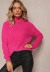 Fucsia Pufos Golf cu Mânecă Lungă și Șnururi Caelina