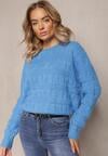 Bleu Deschis Pulover Larg Tricot Moale Misgannis