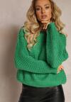 Zielony Sweter z Miękkiej Dzianiny z Warkoczykowym Splotem Eleana