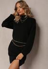 Czarna Sukienka Mini Sweterkowa z Luźnymi Rękawami Falis