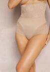 Ciemnobeżowe Modelujące Majtki High Waist Ozdobione Koronką Nelare